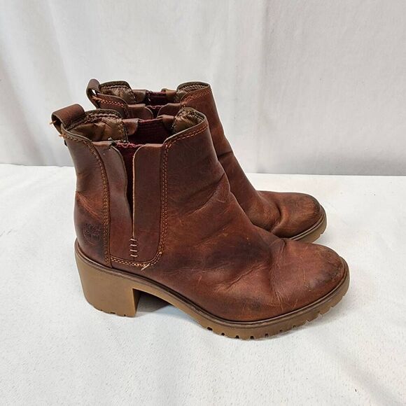 Timberland Women's 6 Averly Brown Leather Chelsea Boots Heeled - Picture 3 of 8